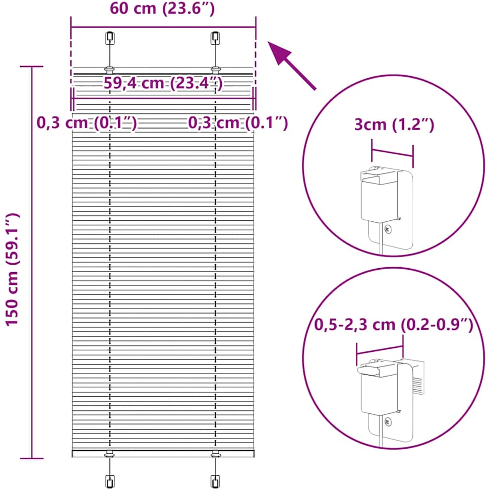 Plisuota žaliuze Bordo raudona 60x150 cm Audinio plotis 59,4 cm