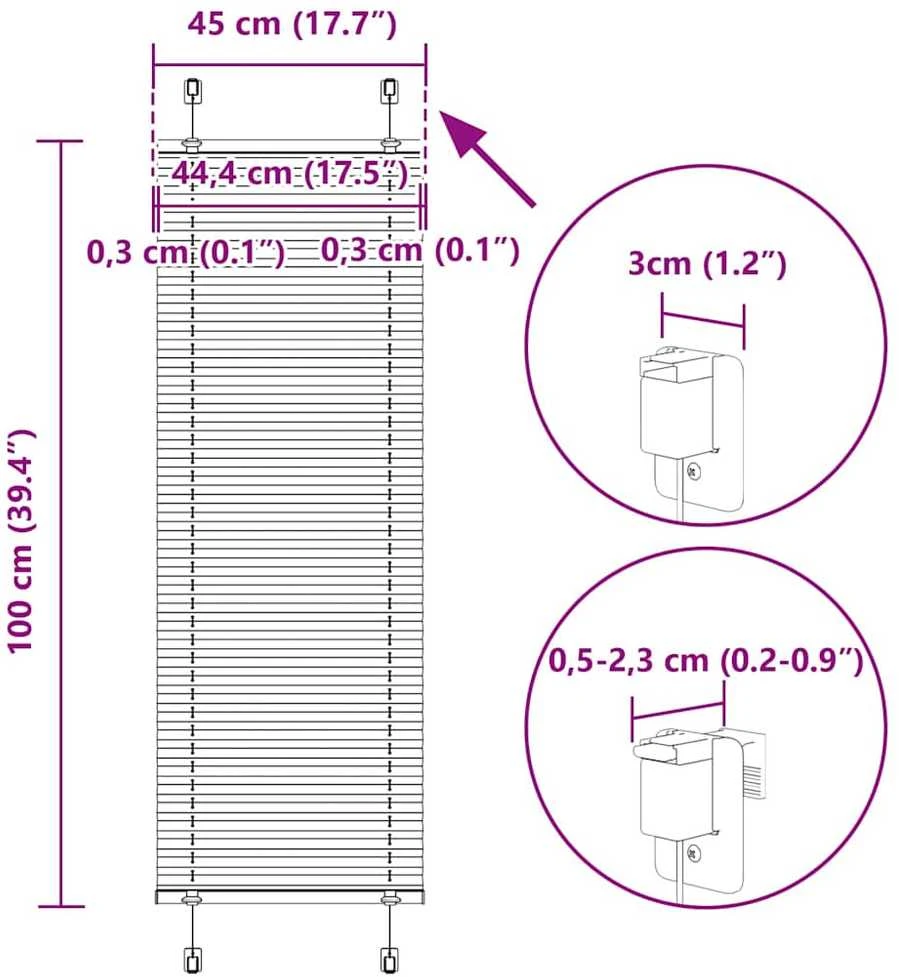Plisuota žaliuze juoda 45x100 cm audinio plotis 44,4 cm