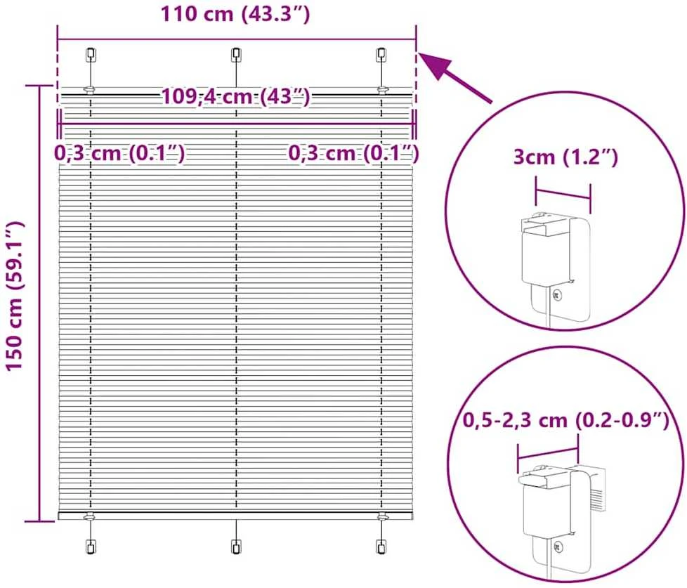 Plisuotas Blind Kreminis 110x150 cm Audinio plotis 109,4 cm