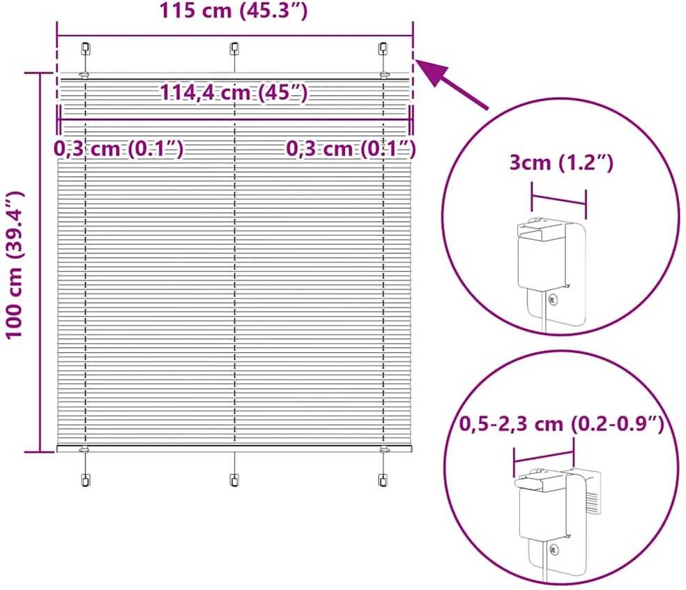 Plisuotas Blind Kreminis 115x100 cm Audinio plotis 114,4 cm