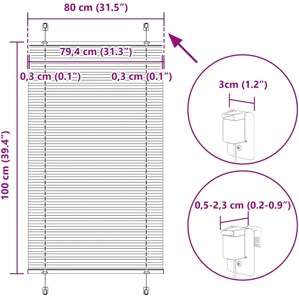 Plisuotas Blind Kreminis 80x100 cm Audinio plotis 79,4 cm
