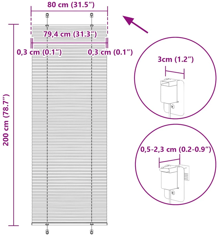 Plisuotas Blind Kreminis 80x200 cm Audinio plotis 79,4 cm
