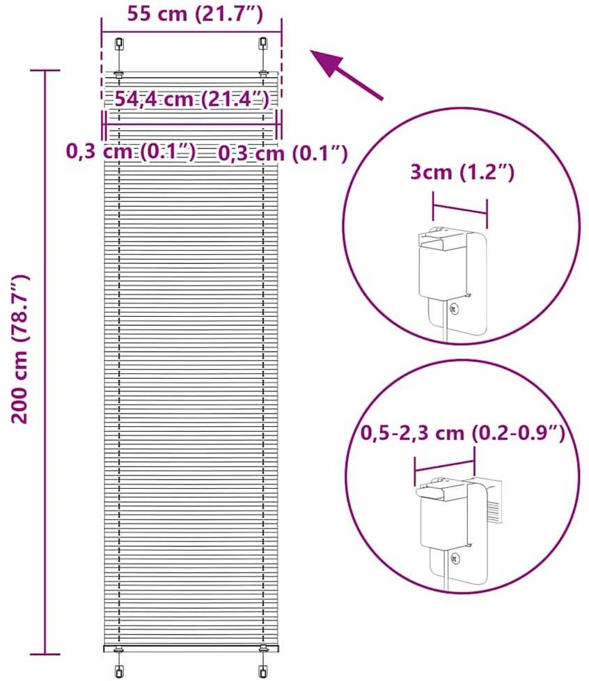 Plisuotas roletas antracitas 55x200 cm audinio plotis 54,4 cm