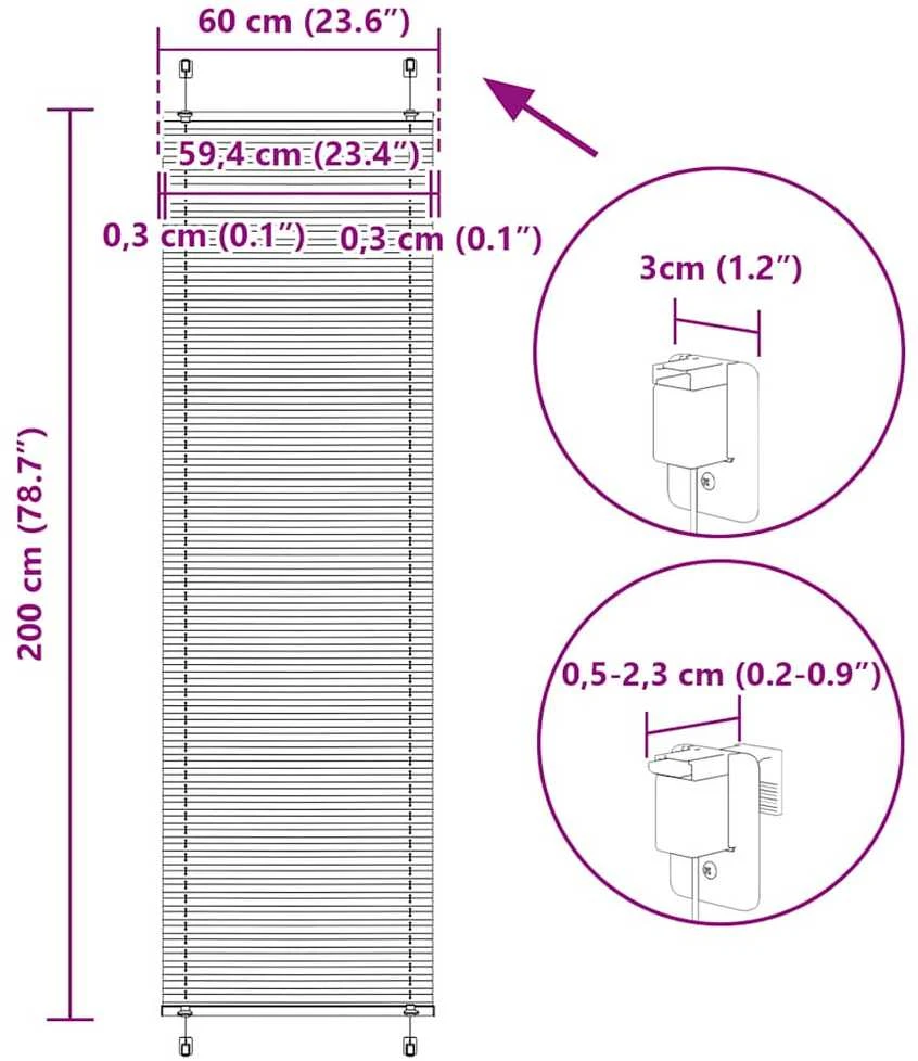 Plisuotas roletas antracitas 60x200 cm audinio plotis 59,4 cm