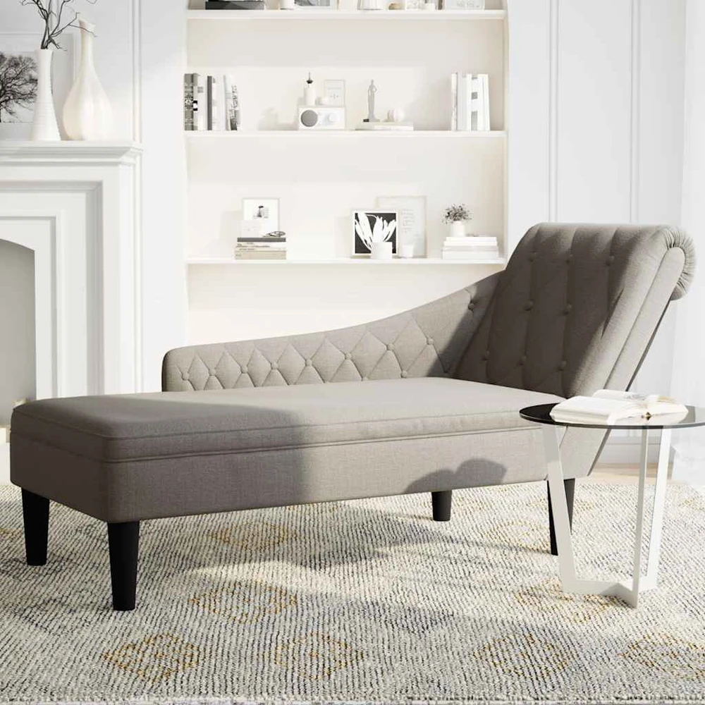 Poilsio gultas su pagalve ir porankiu dešinėje, taupe, audinys