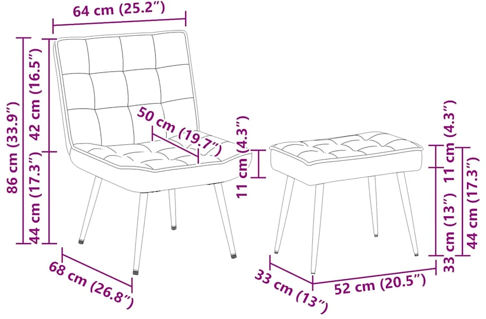 Fotelis Poilsio kėdė su taburete, rudos spalvos, aksomas