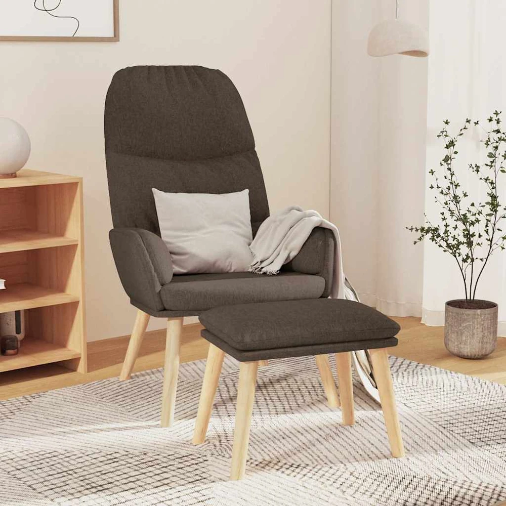 Fotelis Poilsio kėdė su taburete, taupe spalvos, audinys