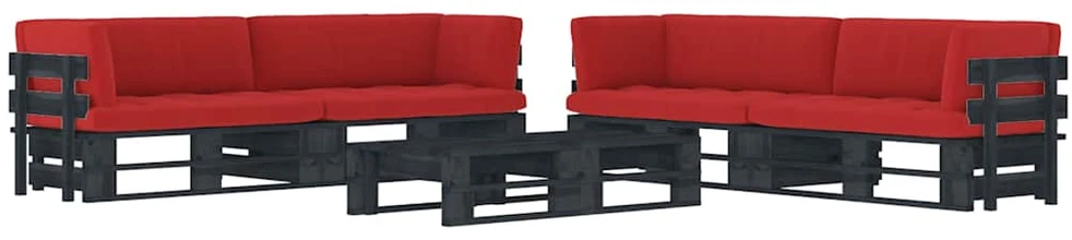 Lauko baldų komplektas Poilsio komplektas iš palečių su pagalvėlėmis, 6 dalių, pušis