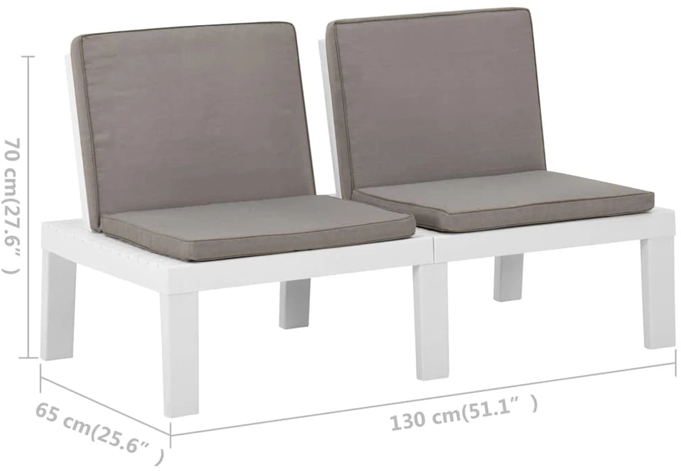 Lauko baldų komplektas Poilsio komplektas su pagalvėlėmis, 2 dalių, baltas, plastikas