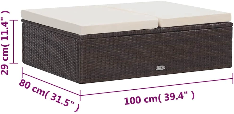 Lauko baldų komplektas Poilsio komplektas su pagalvėmis, 2 dalių, rudas, poliratanas