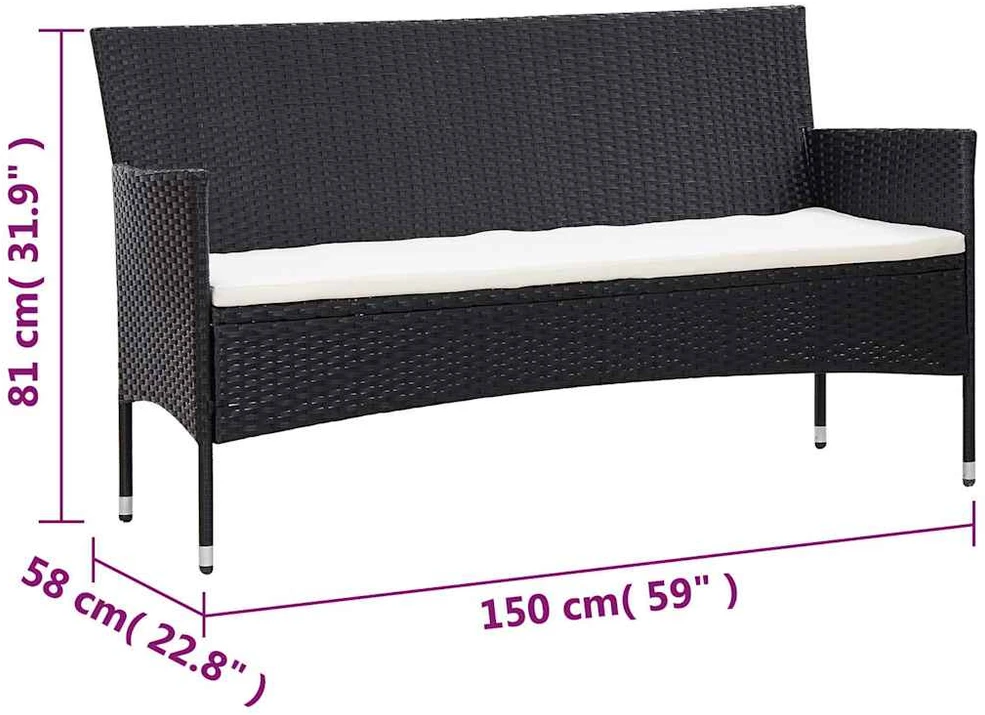 Lauko baldų komplektas Poilsio komplektas su pagalvėmis, 5 dalių, juodas, poliratanas