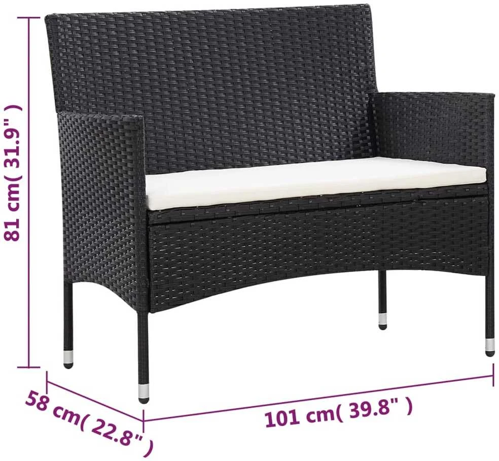 Lauko baldų komplektas Poilsio komplektas su pagalvėmis, 5 dalių, juodas, poliratanas