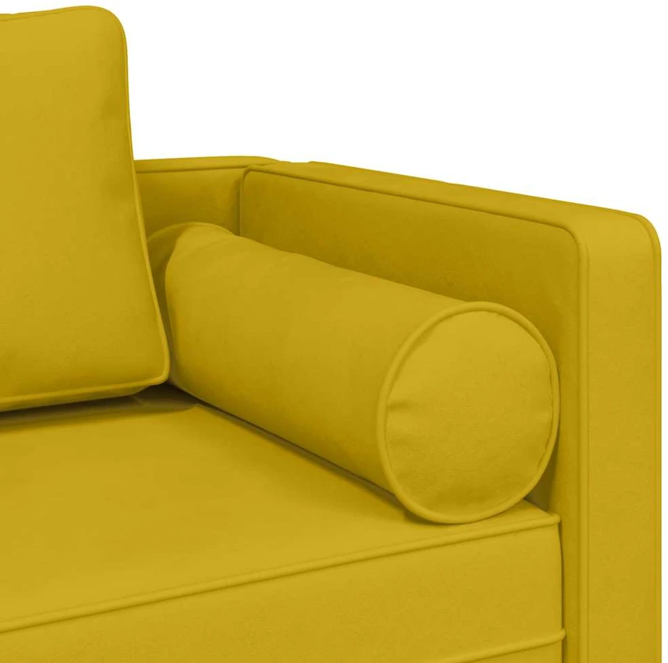 Poilsio sofa su pagalvėlėmis, geltonos spalvos, aksomas