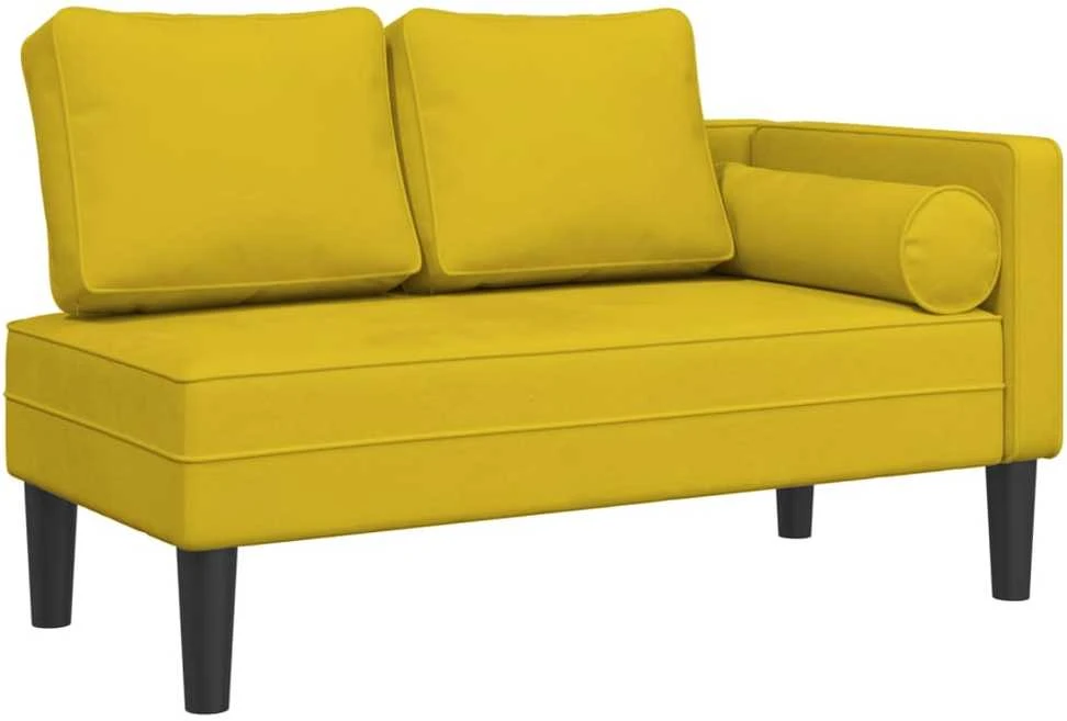 Poilsio sofa su pagalvėlėmis, geltonos spalvos, aksomas