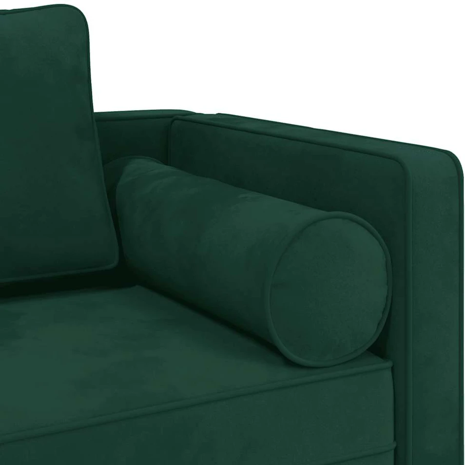 Poilsio sofa su pagalvėlėmis, tamsiai žalios spalvos, aksomas