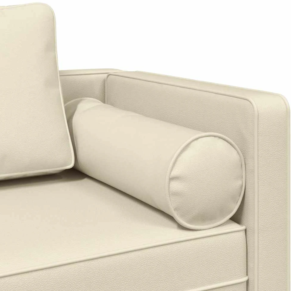 Poilsio sofa su pagalvėmis, kreminė, dirbtinė oda
