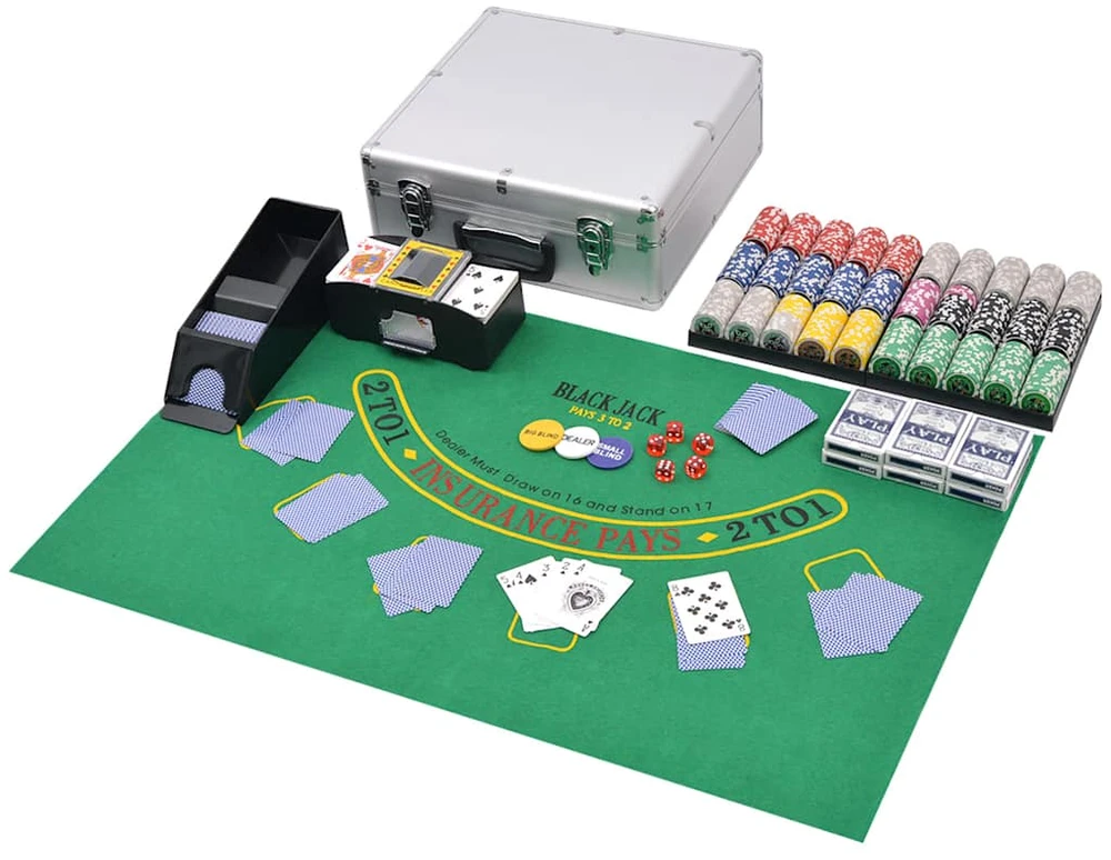 Pokerio/Blackjack rinkinys su 600 žetonais su vertėmis, aliuminis