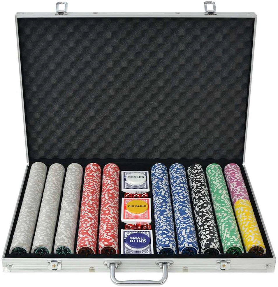 Pokerio rinkinys su 1000 žetonų su vertėmis, aliuminis