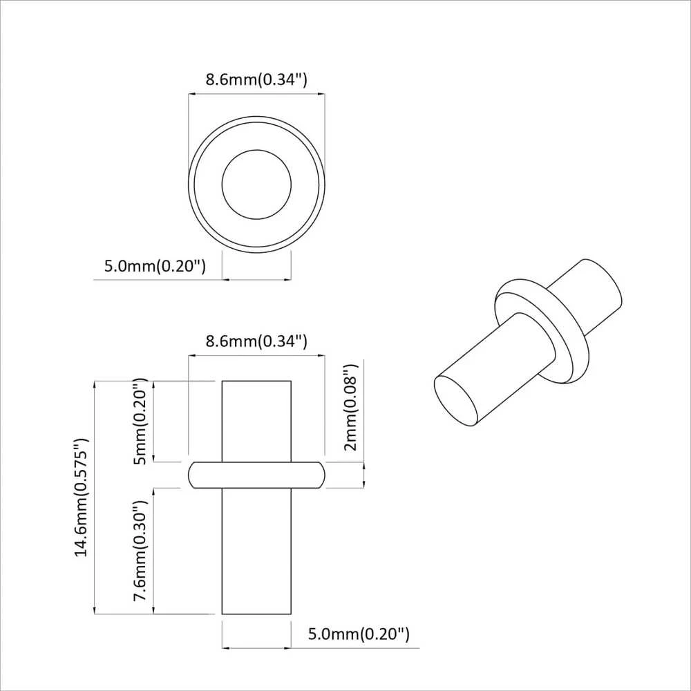 Policis 2 vnt. Sidabro 8,6 x 8,6 x 14,6 mm Plienas