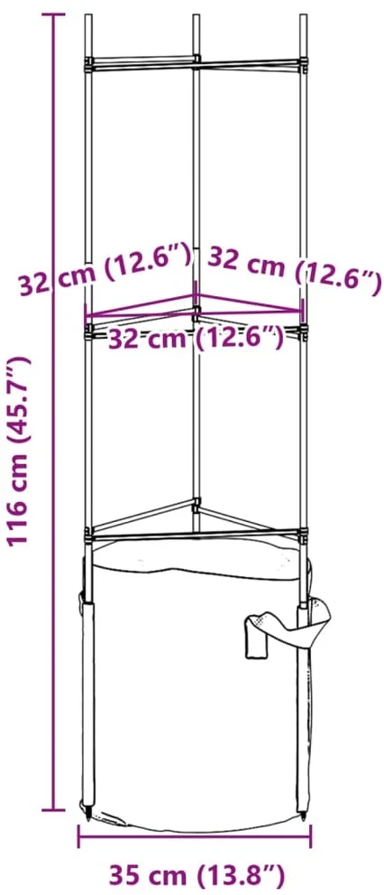 Pomidorų narvai su augalų maišeliais, 4vnt., 116cm, plienas/PP