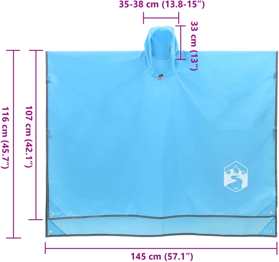 Pončas nuo lietaus su gobtuvu, mėlynas, 223x145cm, 2-1 dizaino