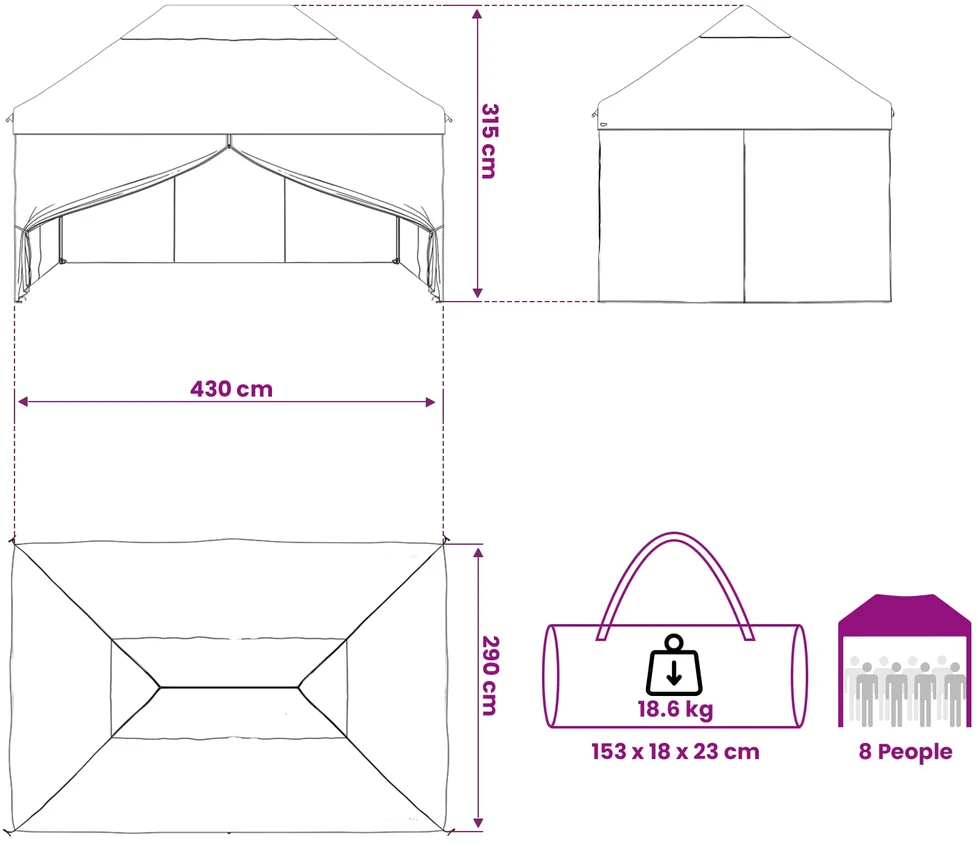 Pop-up Gazebo su 4 Šoninėmis Sienelėmis 3 x 4,5 m