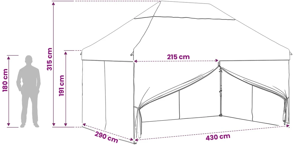 Pop-up Gazebo su 4 Šoninėmis Sienelėmis 2,9 x 4,3 m