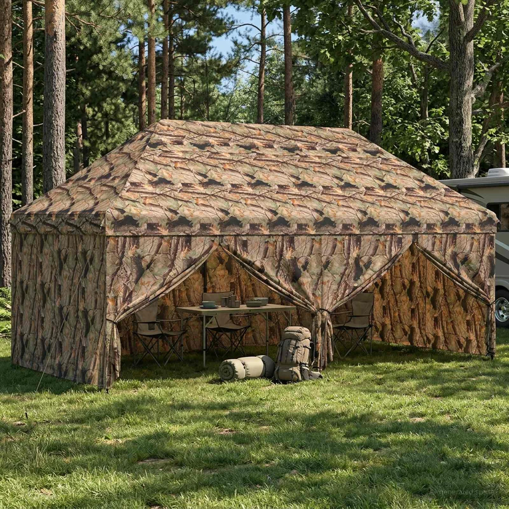 Pop-up Gazebo su 4 Šoninėmis Sienelėmis 3 x 6 m Miško maskuotė