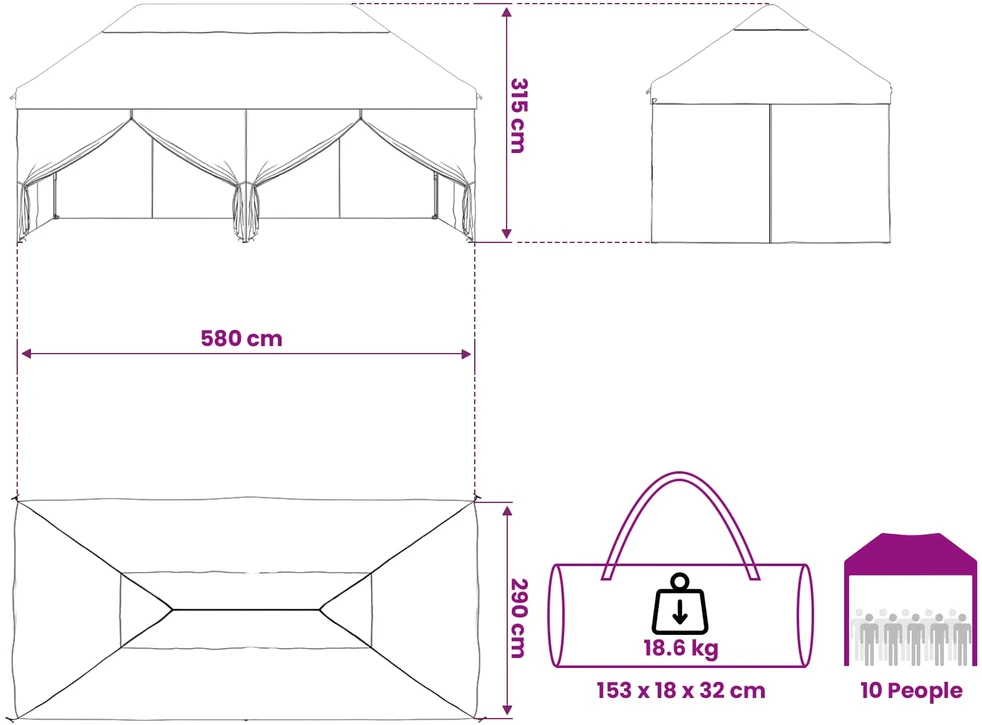 Pop-up Gazebo su 4 Šoninėmis Sienelėmis 3 x 6 m