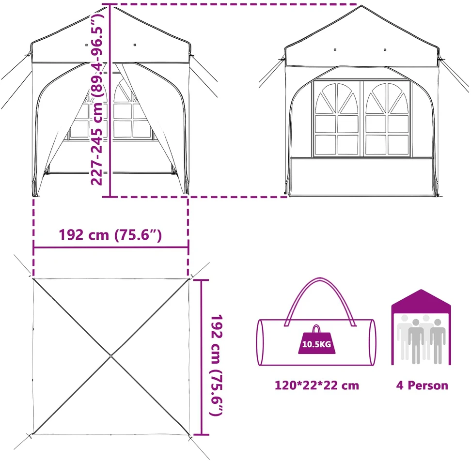 Pop-up šventinis palapinė 192 x 192 x 245 cm Vyšninė