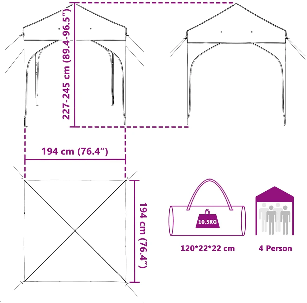 Pop-up šventinis palapinė 194 x 194 x 245 cm Antracitas