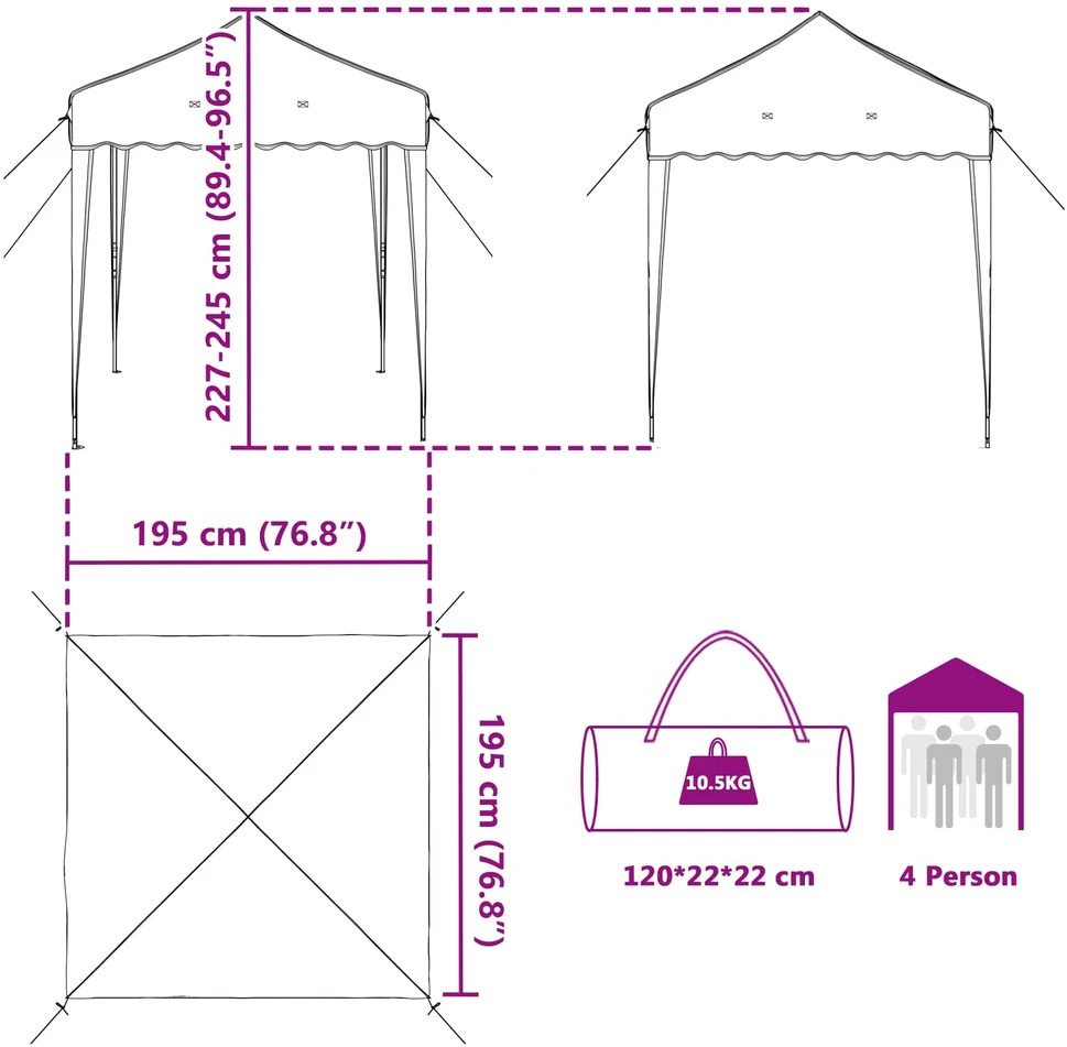 Pop-up šventinis palapinė 195 x 195 x 245 cm Vyšninė