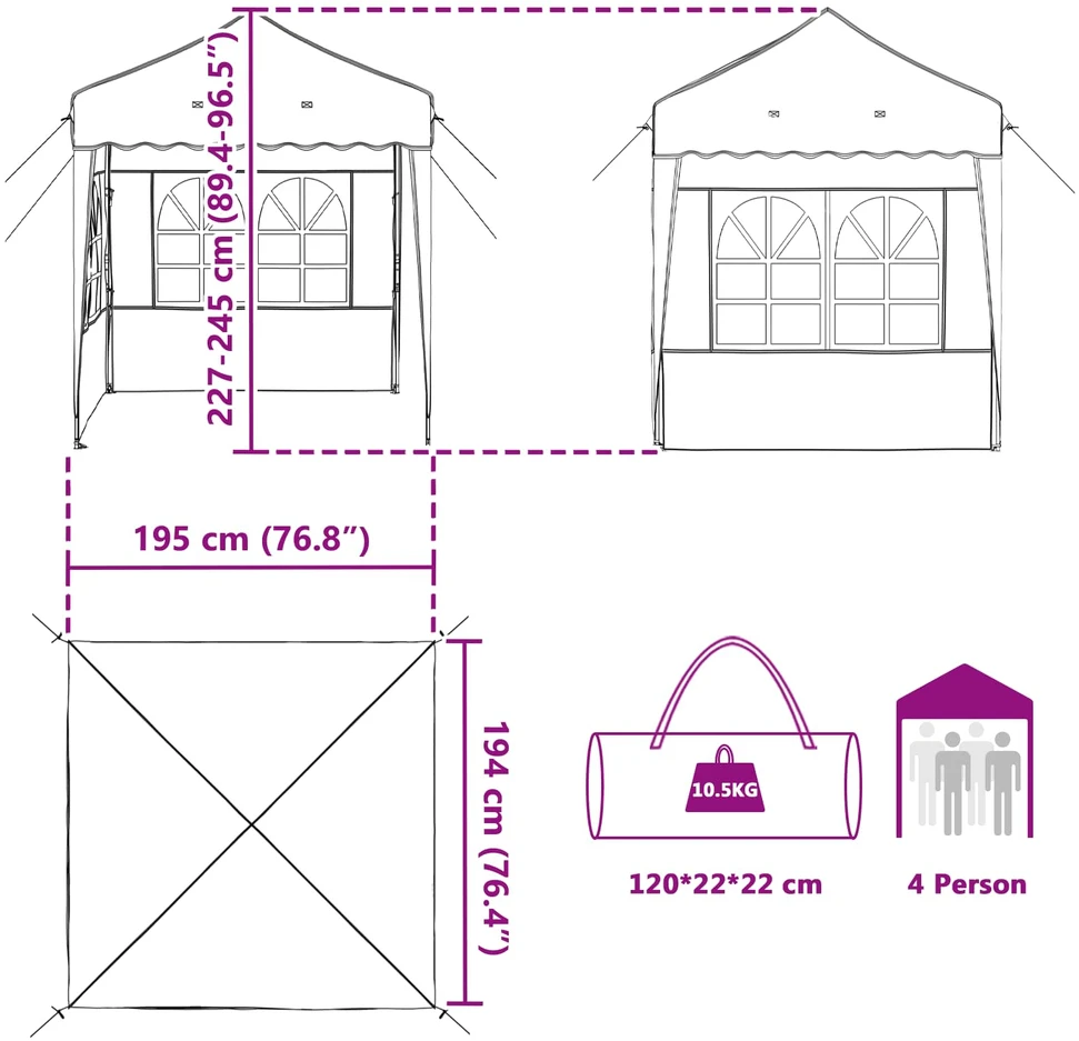Pop-up šventinis palapinė 195 x 195 x 245 cm Ruda