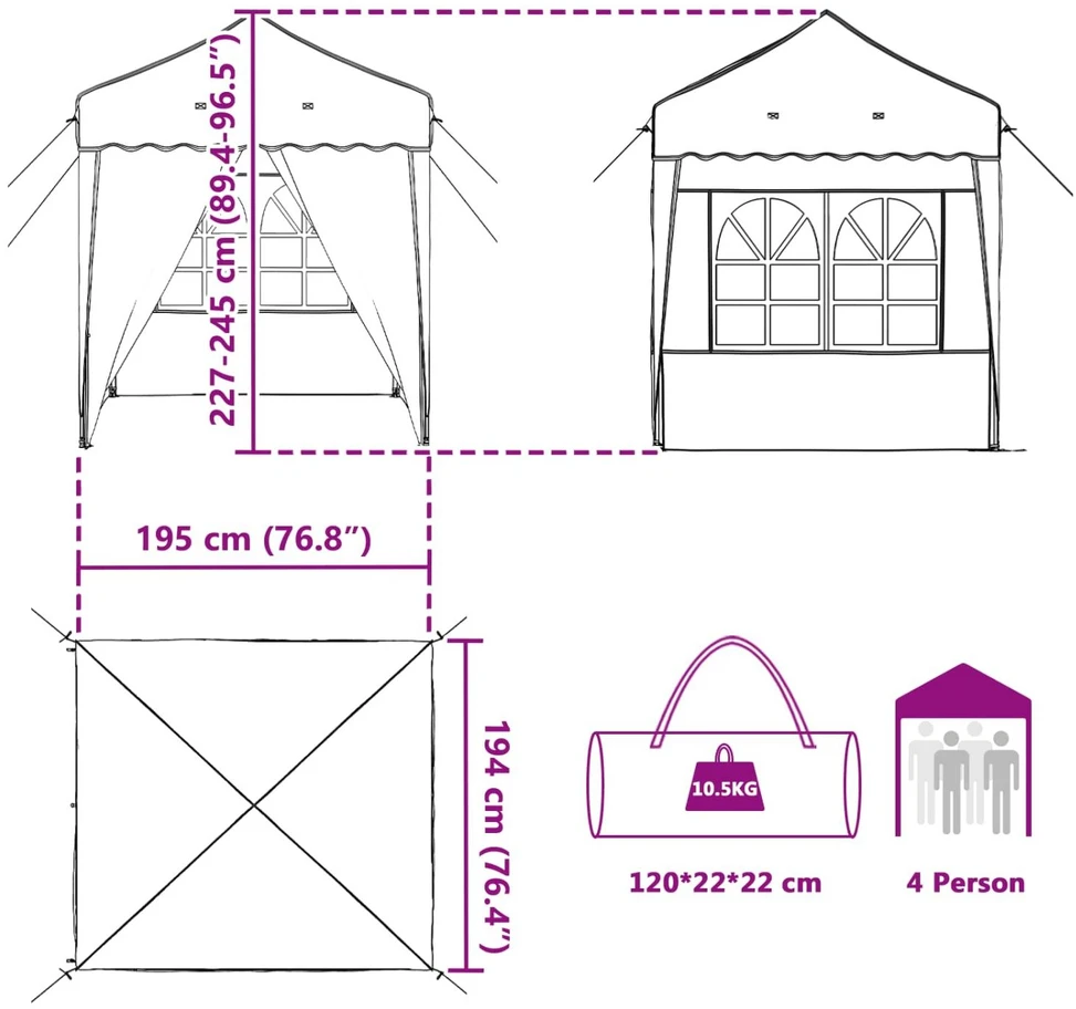 Pop-up šventinis palapinė 195 x 195 x 245 cm Vyšninė