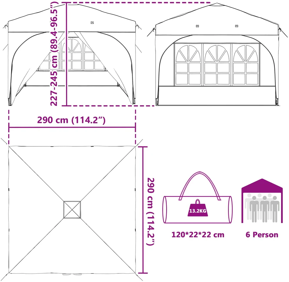 Pop-up šventinis palapinė 290 x 290 x 245 cm Juoda