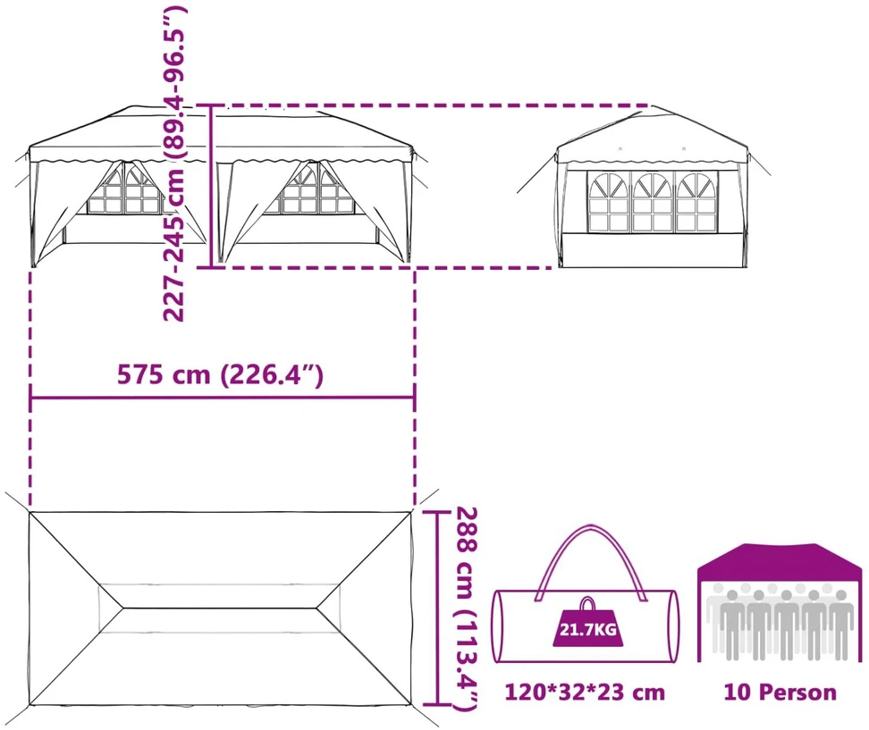 Pop-up šventinis palapinė 575 x 288 x 245 cm Terakotos