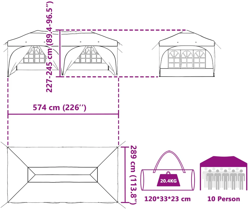 Pop-up šventinis palapinė 575 x 288 x 245 cm Vyšninė