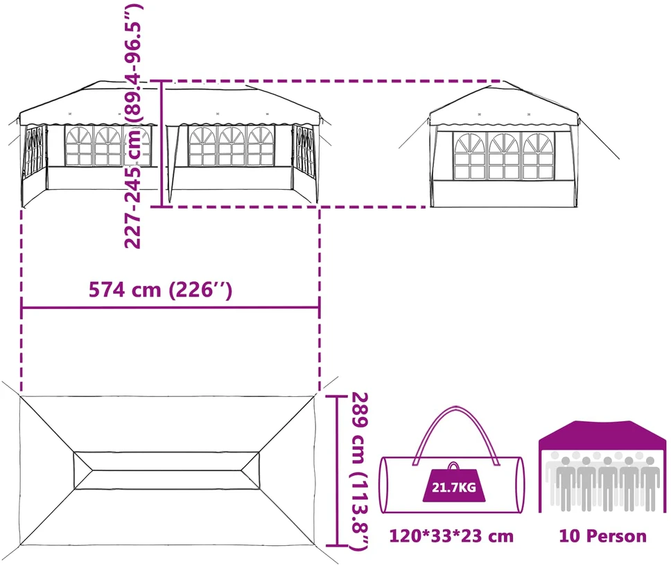 Pop-up šventinis palapinė 575 x 289 x 245 cm Antracitas