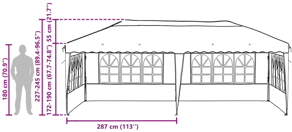 Pop-up šventinis palapinė 575 x 289 x 245 cm Juoda