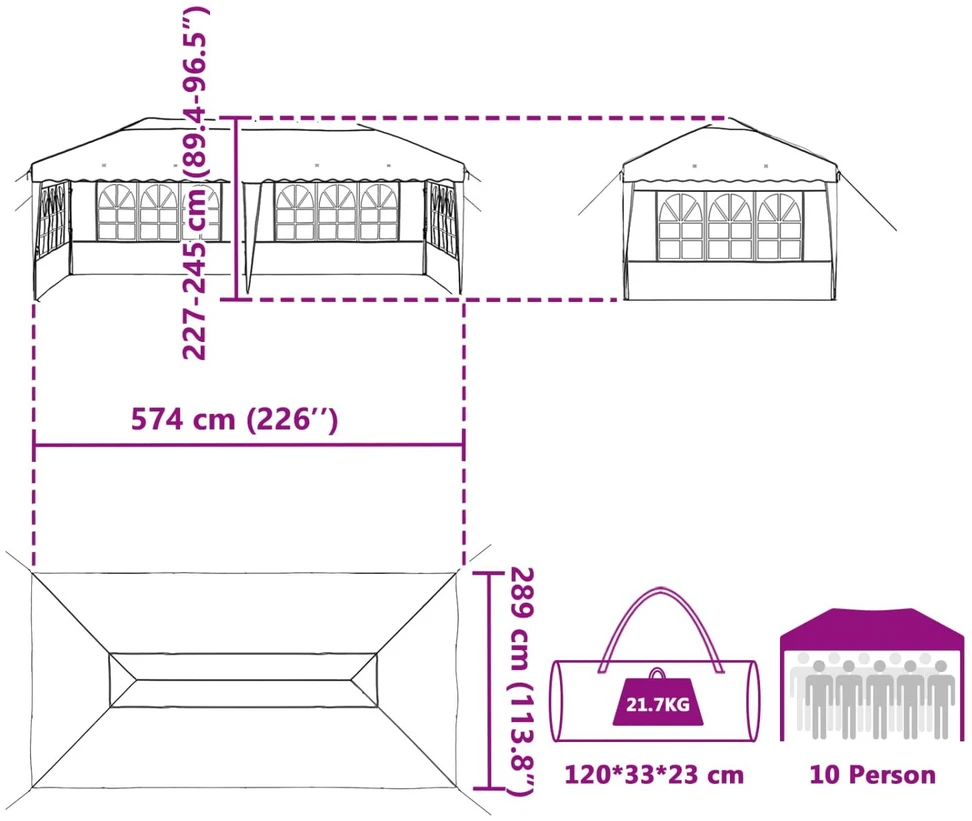 Pop-up šventinis palapinė 575 x 289 x 245 cm Juoda