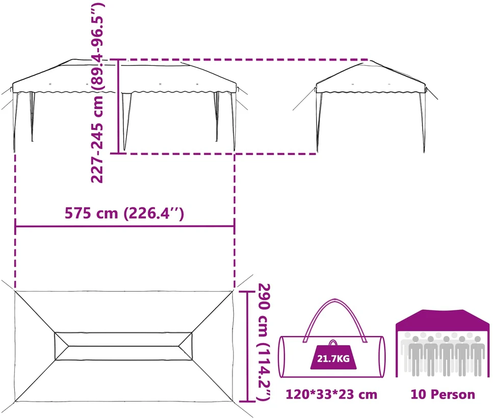 Pop-up šventinis palapinė 575 x 290 x 245 cm Ruda