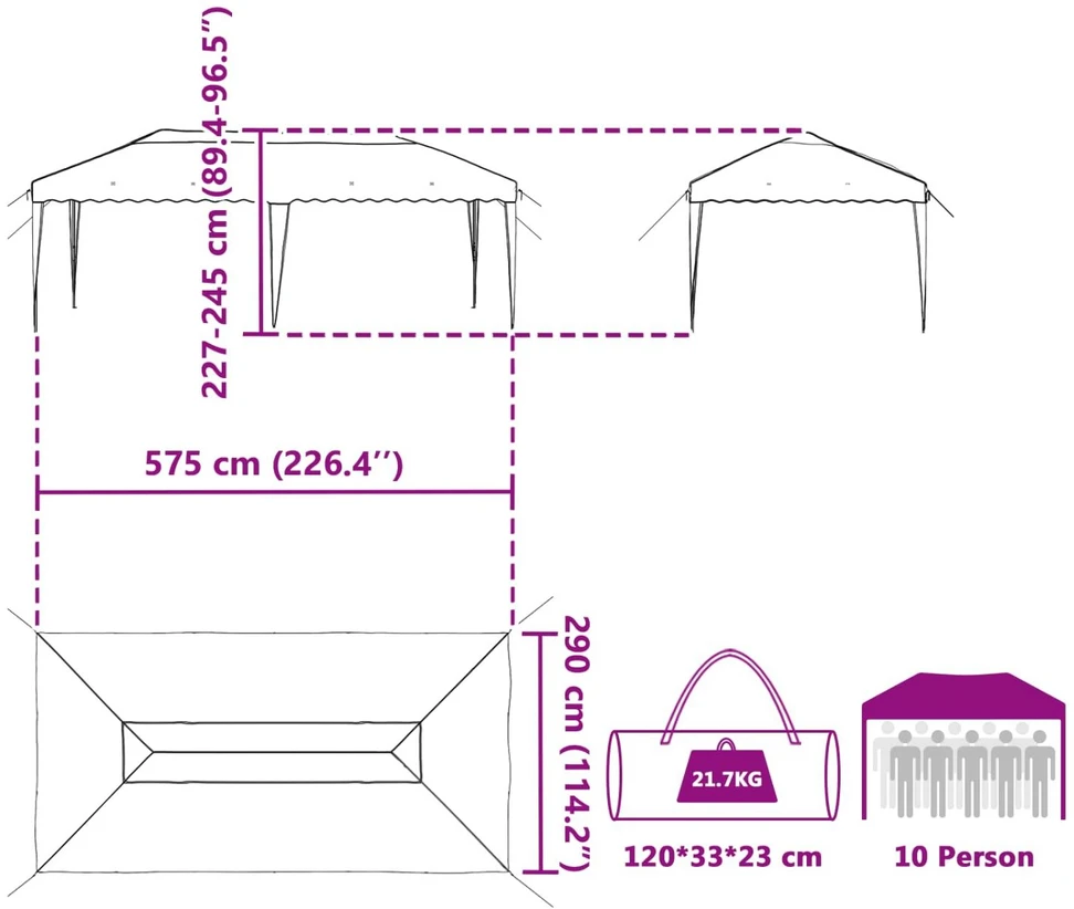 Pop-up šventinis palapinė 575 x 290 x 245 cm Ruda
