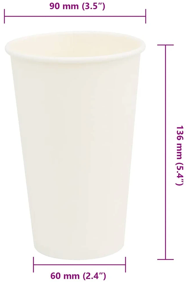 Popieriniai kavos puodeliai, 1000vnt., 16oz, 400ml, baltas