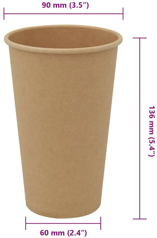 Popieriniai kavos puodeliai, 1000vnt., 16oz, 400ml, ruda