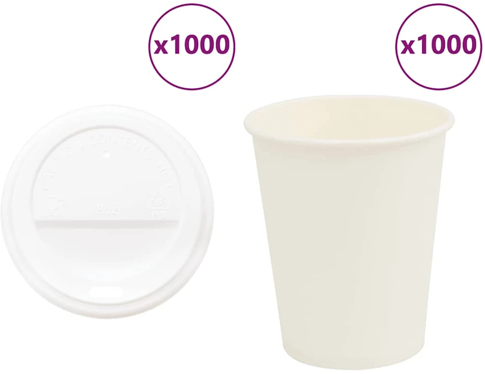 popieriniai kavos puodeliai su dangteliais 1000 vnt 8oz 200ml