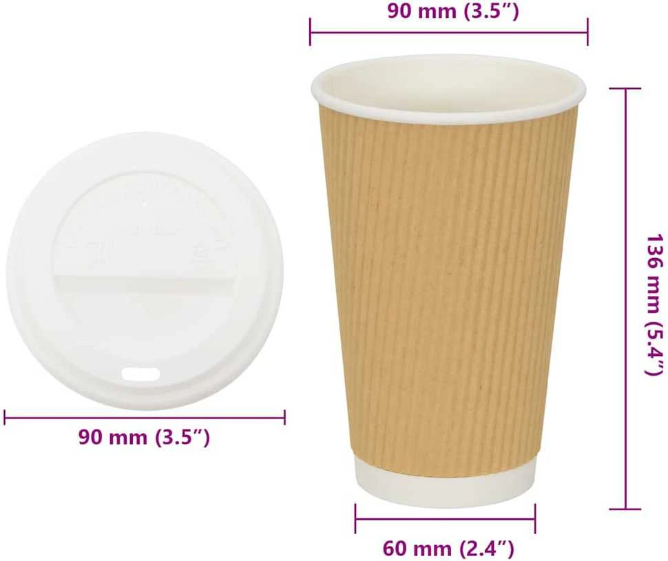 popieriniai kavos puodeliai su dangteliais 1000 vnt 16oz 400 ml