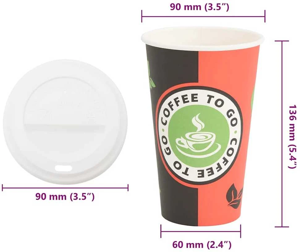 popieriniai kavos puodeliai su dangteliais 1000 vnt 16oz 400 ml