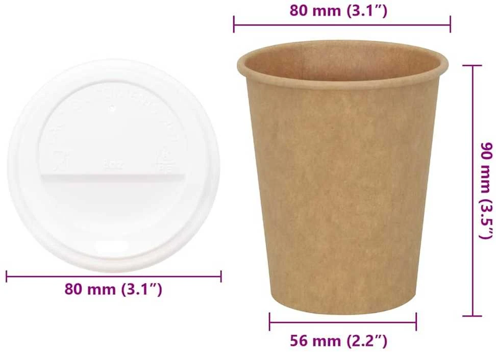 popieriniai kavos puodeliai su dangteliais 1000 vnt 8oz 200ml