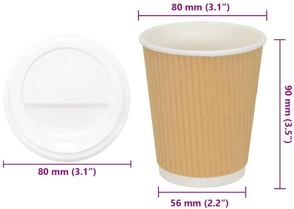 popieriniai kavos puodeliai su dangteliais 1000 vnt 8oz 200ml