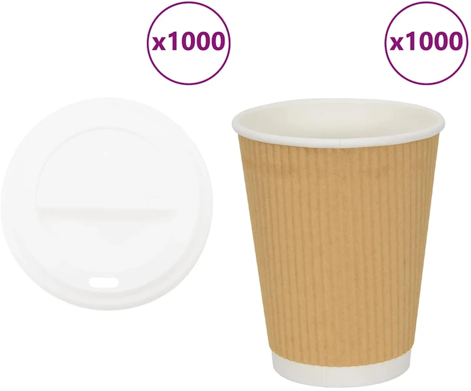 popieriniai kavos puodeliai su dangteliais 1000 vnt 12oz 300ml